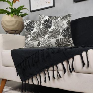 Imagem de Kit Manta Para Sofá Preta + 2 Capas De Almofada Com Zíper - Genérico, 