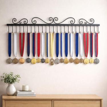 Imagem de Suporte Porta Medalhas Ferro Decoração Parede Cor Gancho Reto - Metais
