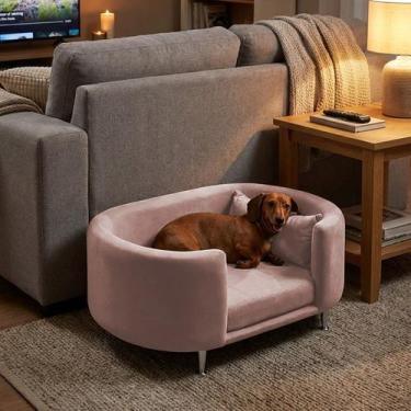 Imagem de Cama para Cachorro e Gato Caminha Chase Pet Veludo Rosa Pés Metal com 