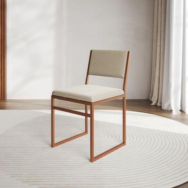 Imagem de Cadeira de Jantar Industrial Isa Assento Veludo Base Cobre para Mesa Sala Cozinha - Cobre/bege