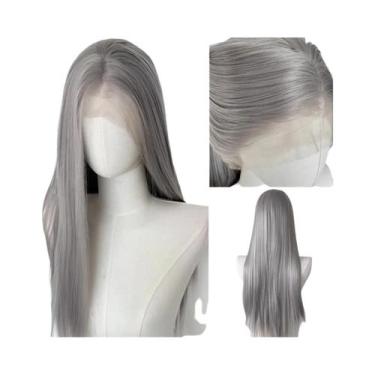 Imagem de Peruca Sintética Longa Lisa Loiro Platina 26 Polegadas 13x4 Lace Front