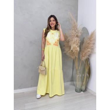 Imagem de Vestido Longo Inspirado em Estampas Tropicais - Flor De Maria, Amarelo