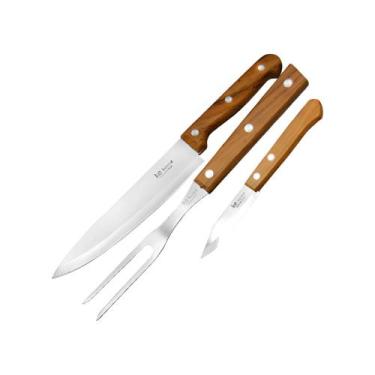 Imagem de Kit Churrasco Cozinha Multiuso 2 Facas e Garfo Inox e Cabo Plástico 3 