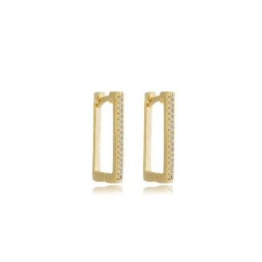 Imagem de Brinco argola retangular cravejada grande 20mm - Banhado em ouro 18k -