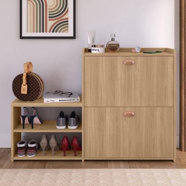 Imagem de Sapateira Vertical Milano 2 Gavetas Basculantes Prateleira Porta Calçados Banquinho Hall Entrada Canto Quarto Retrô  - RPM