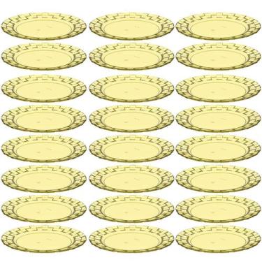Imagem de Conjunto 24 Pratos Plásticos Médios Amarelos para Servir Mesa Porções 