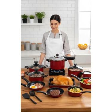 Imagem de Conjunto Panelas Antiaderente 17 Peças c/ Pressão 4,5L Verme - Congrat