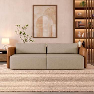Imagem de Sofá Living Sala de Estar Abel 220cm Bipartido pés de Madeira PU/Linho