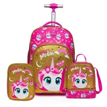 Imagem de Kit Mochila Unicórnio Lancheira Estojo Infantil Escolar Reforçada Menina Espaçosa-Feminino