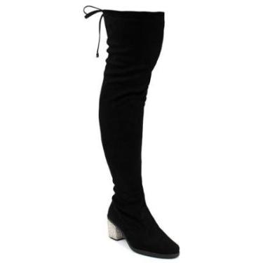 Imagem de Bota Feminina Over The Knee Salto Grosso Strass Cano Longo-Feminino