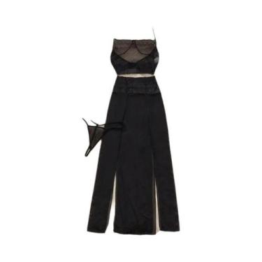 Imagem de Vestido De Lingerie Sexy Feminino Com Decote Em V, Alças Cruzadas, Ren