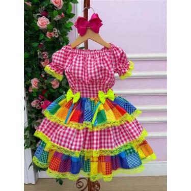 Imagem de Vestido Infantil Junino Luxo Quermesse do Sertão Pink - Festa Junina -