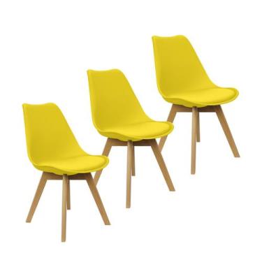 Imagem de Kit 3 Cadeiras Charles Eames Leda Luisa Saarinen Design Wood Estofada 