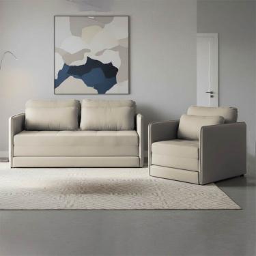 Imagem de Sofá e Poltrona Cama Retratil Compacta Dália Fixa Veludo K01 - D`Rossi