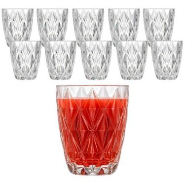 Imagem de Jogo 12 Copos de Vidro Diamond Água Suco Vitamina Coquetel Long Drink 