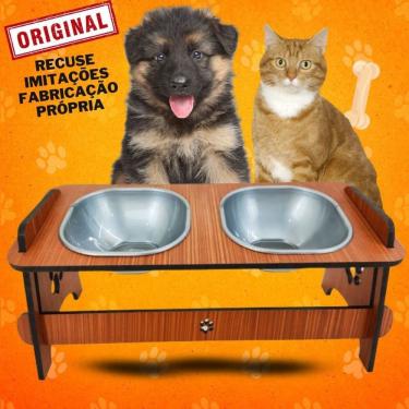 Imagem de Comedouro Pet Suspenso OEM Duplo Cerejeira para Cães e Gatos em MDF 6mm Amadeirado com...