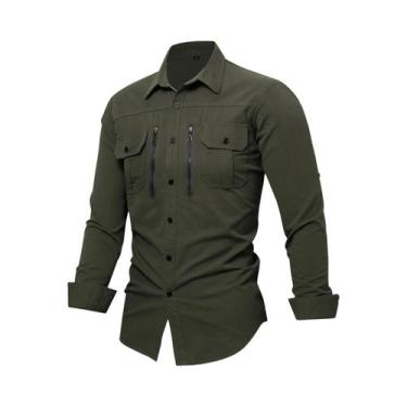 Imagem de Camisa De Trabalho Masculina 100% Algodão De Manga Longa Com Zíper, Ca