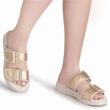 Imagem de Tamanco Anabela Fivela Piccadilly Conforto Esporão Joanetes, Dourado, 