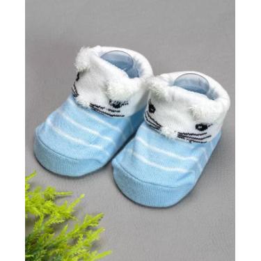 Imagem de Meia Baby Bichinhos Listrado Azul/Branco para Bebê - Pepé Baby, Azul, 