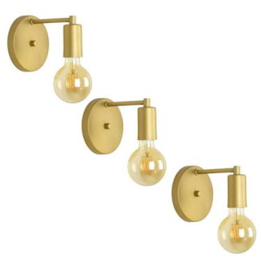 Imagem de Kit 3 Arandelas Parede Lavabo Sala Cama Garagem Dourado E27 - Arandela