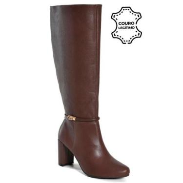Imagem de Bota de Couro e Cano Longo Feminina Via Marte 234-006-01, Marrom, 39