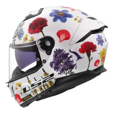 Imagem de Capacete Feminino LS2 FF808 Flowers Flores Oculos Moto, Branco Roxo, 5