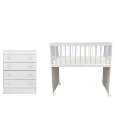 Imagem de Mini Berço Moisés Alegria E Cômoda Infantil 103 Doce Sonho Branco Bril