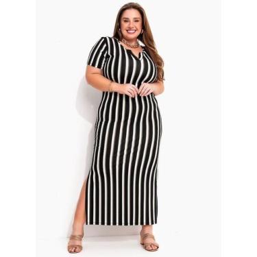Imagem de Vestido Longo Plus Size Feminino Evangelico Casual Listrado - Margueri