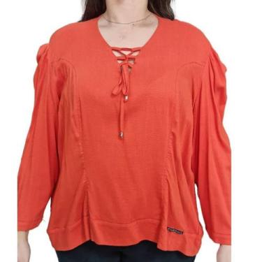 Imagem de Blusa Feminina Raio de Luz Manga 3/4 Bata, G4, Laranja