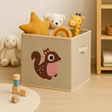 Imagem de Caixa Organizadora Cesto Baú Infantil Brinquedos Tampa Okys, Esquilo
