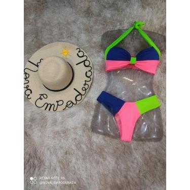 Imagem de Biquíni Tricolor Larissa - Nova Empoderada, Rosa neon com azul, Verde