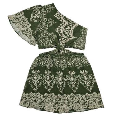 Imagem de Macaquinho Infantil Menina Verão Short Saia Cropped - 2L Kids, Verde, 
