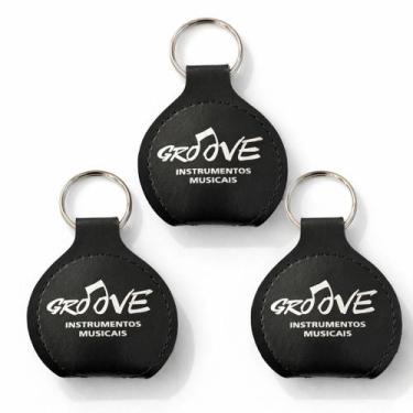 Imagem de kit 3 Chaveiros Porta Palhetas Groove material sintético Preto Violão 