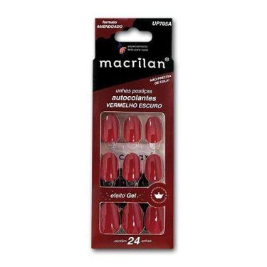 Imagem de Unhas postiças amendoado colantes 24 un. macrilan, VERMELHO ESCURO