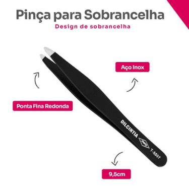 Imagem de Pinça Para Sobrencelha, Aço Inox 3.5 Ponta Redonda cor Preta Dilcintia