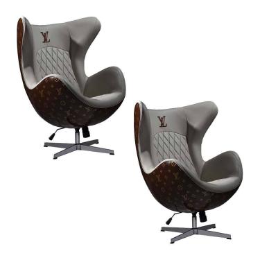 Imagem de Kit 2 Poltronas Decorativas Egg Chair Lv Branco/marsala G53 - Gran Belo