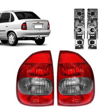 Imagem de Par Lanterna Corsa Sedan Classic 2000 A 2010 Fume + Soquete - Mikron