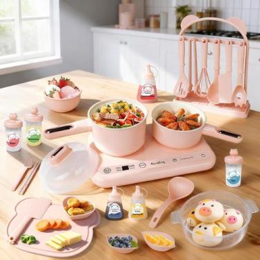 Imagem de Conjunto de Cozinha Elétrico Cicicooie Mini Rosa 110V
