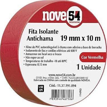 Imagem de Fita isolante pvc 19mmx10m vermelha anti chama - Nove54 - nov.-54