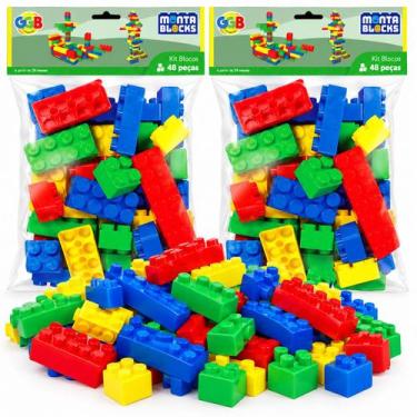 Imagem de Brinquedo Infantil Educativo Blocos de Montar 96 Pcs Grande - GGB Brin
