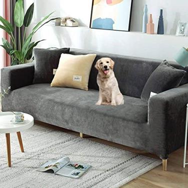 Imagem de Diumy Capas de sofá de veludo espessas, capas de sofá reclináveis para 2 3 4 lugares, capas de sofá macias e elásticas, capas de sofá para animais de estimação, capa de sofá Saver-C 4 lugares (235 – 300 cm)