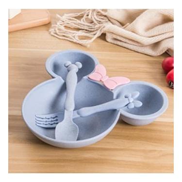 Imagem de Prato Infantil Minnie Com 3 Divisórias E Talheres Livre BPA (Azul)
