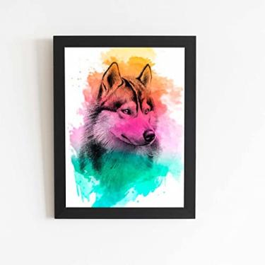 Imagem de Quadro Husky Siberiano Cachorro Aquarela Moldura 20x30cm