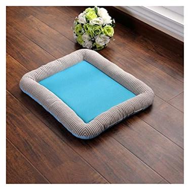 Imagem de Almofada para cães e gatos para animais de estimação, respirável, antiderrapante, primavera, verão, cama para cães e filhotes, tapete de seda gelada para carro, sofá, gatos, cães, ninho, canil, colchão para animais de estimação (cor: rede azul, tamanho: P 43 x 33 cm)