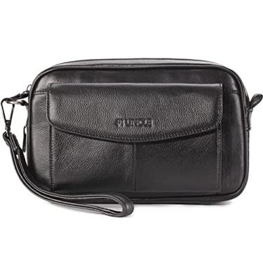 Imagem de Bolsa organizadora de couro masculina com compartimentos para proteção de cartão de crédito, A - Preto, With Card Slots