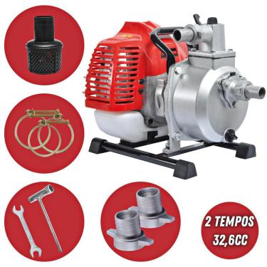 Imagem de Motobomba Kawashima Autoescorvante KWP-10 2 Tempos 32,6cc À Gasolina Com Diâmetro da Saída de 25mm