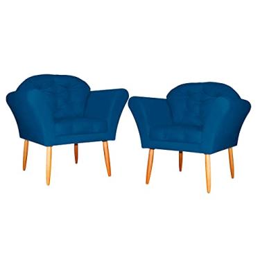 Imagem de Kit 02 Poltronas Decorativa Amélia Pés Palito Suede Azul Royal - DS Estofados