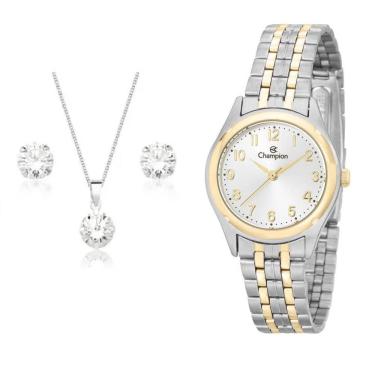Imagem de Relogio Champion Feminino Pequeno Misto Ch25972b + Kit Semi Joia