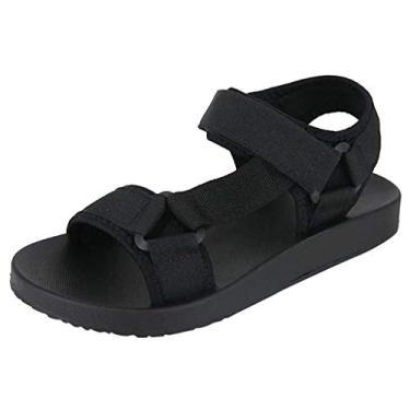 Imagem de Sandálias anabela para mulheres praia sólidas dedo do pé feminino sandálias de moda aberta sapatos plataformas casuais sandálias femininas, Preto, 8.5