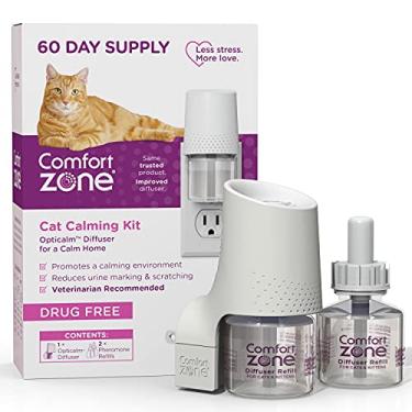 Imagem de Comfort Zone Kit inicial de 60 dias: 1 difusor calmante para gatos e 2 recargas. Feromônios para gatos ajudam com a ansiedade; reduzem o estresse, marcação de urina e arranhões